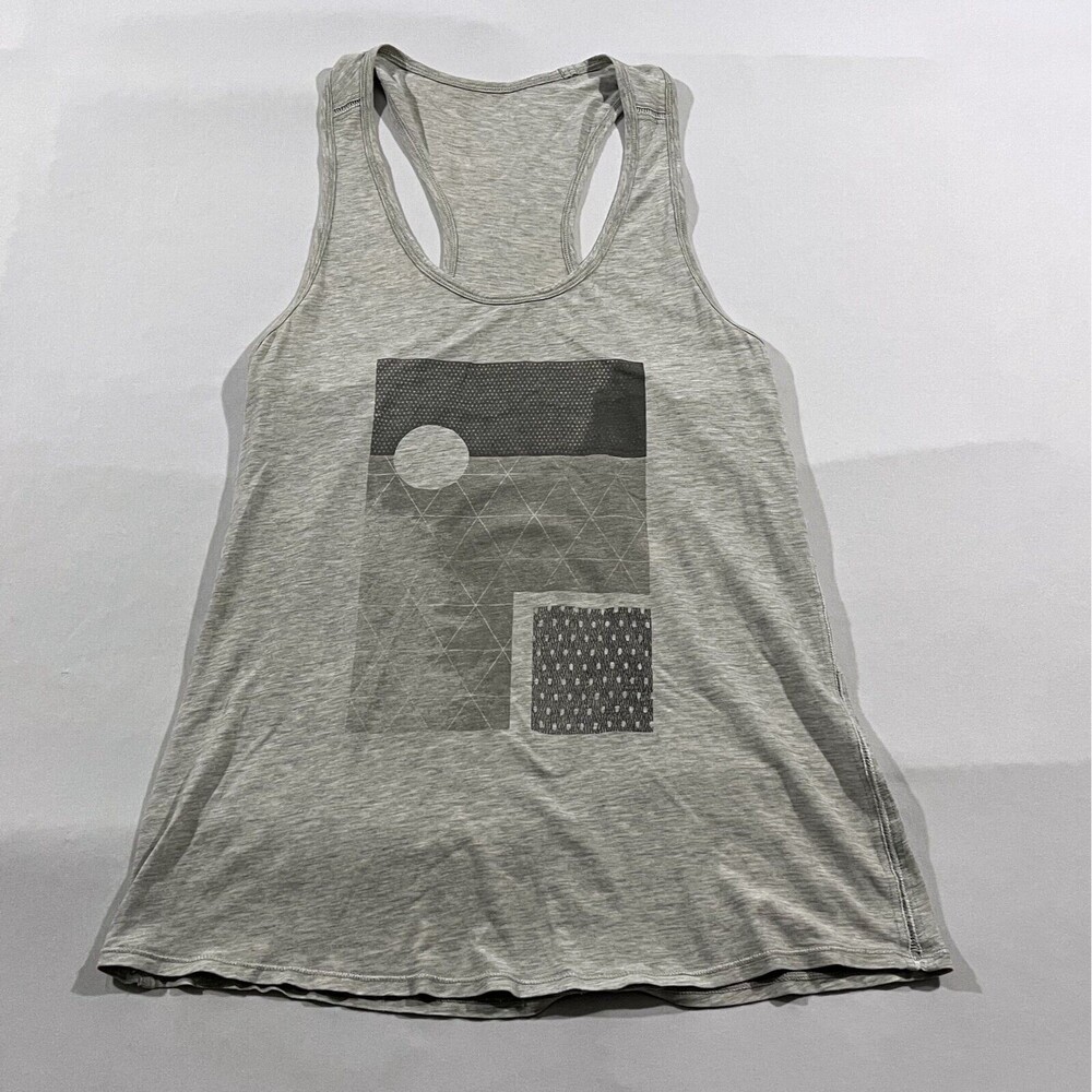 Lululemon Gray Womens Superb Tank Square Print Top Yoga Athleisure Casual Sz 4 - Picture 1 of 6